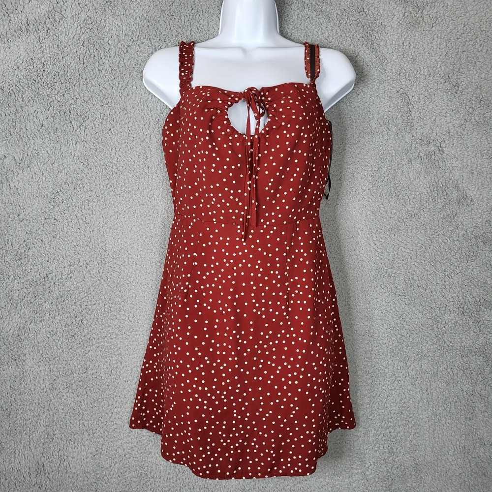 Polly Women's Square Neck Sleeveless Red White polka dot mini dress Size 2